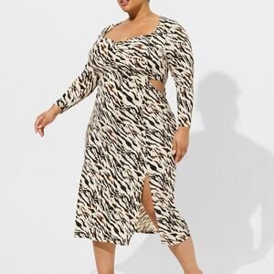 Torrid Studio Knit Maxi Dress Size 4X Watercolor Zebra Cutout Long Sleeve NWT